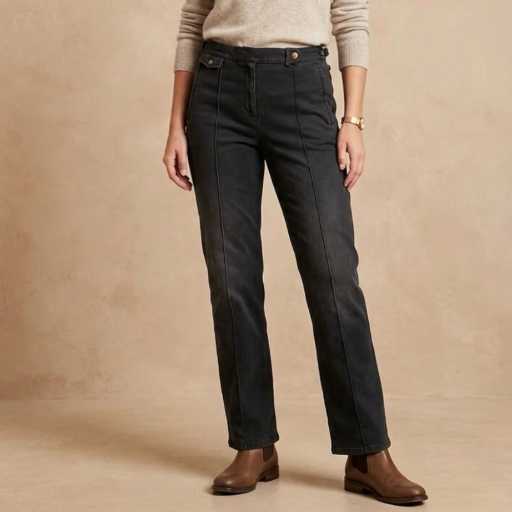 Lauren Ralph Lauren Black Pintuck Slim Trousers Gold Button Buckles Women's 16W